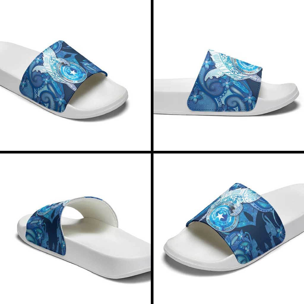 Northern Mariana Islands Slide Sandals Galaxy Polynesian Shark Tattoo - Polynesian Pride