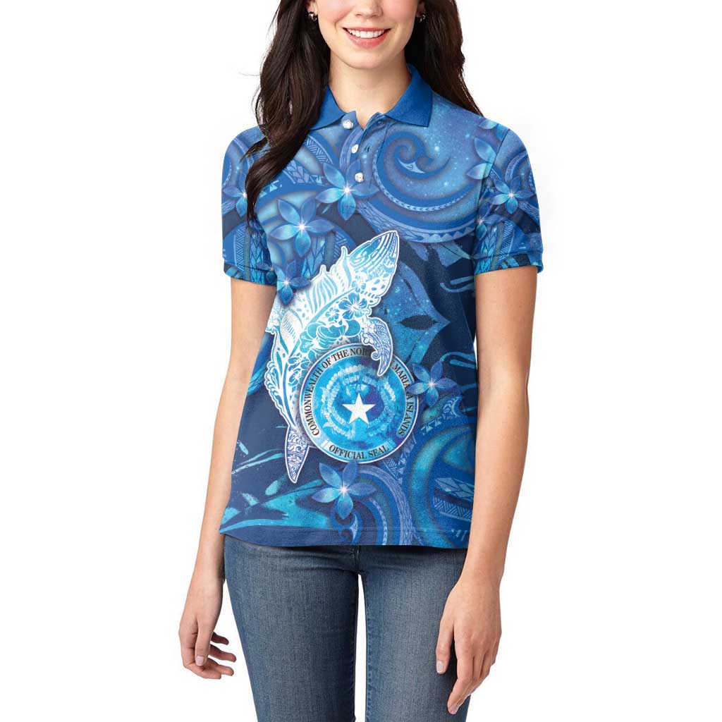 Personalised Northern Mariana Islands Women Polo Shirt Galaxy Polynesian Shark Tattoo DT05 - Polynesian Pride
