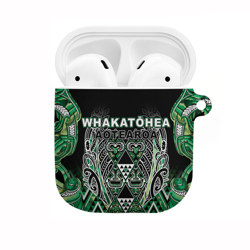 Aotearoa Whakatohea AirPods Case Maori Tribal Green Abalone Paua Shell Pattern DT05 Green - Polynesian Pride