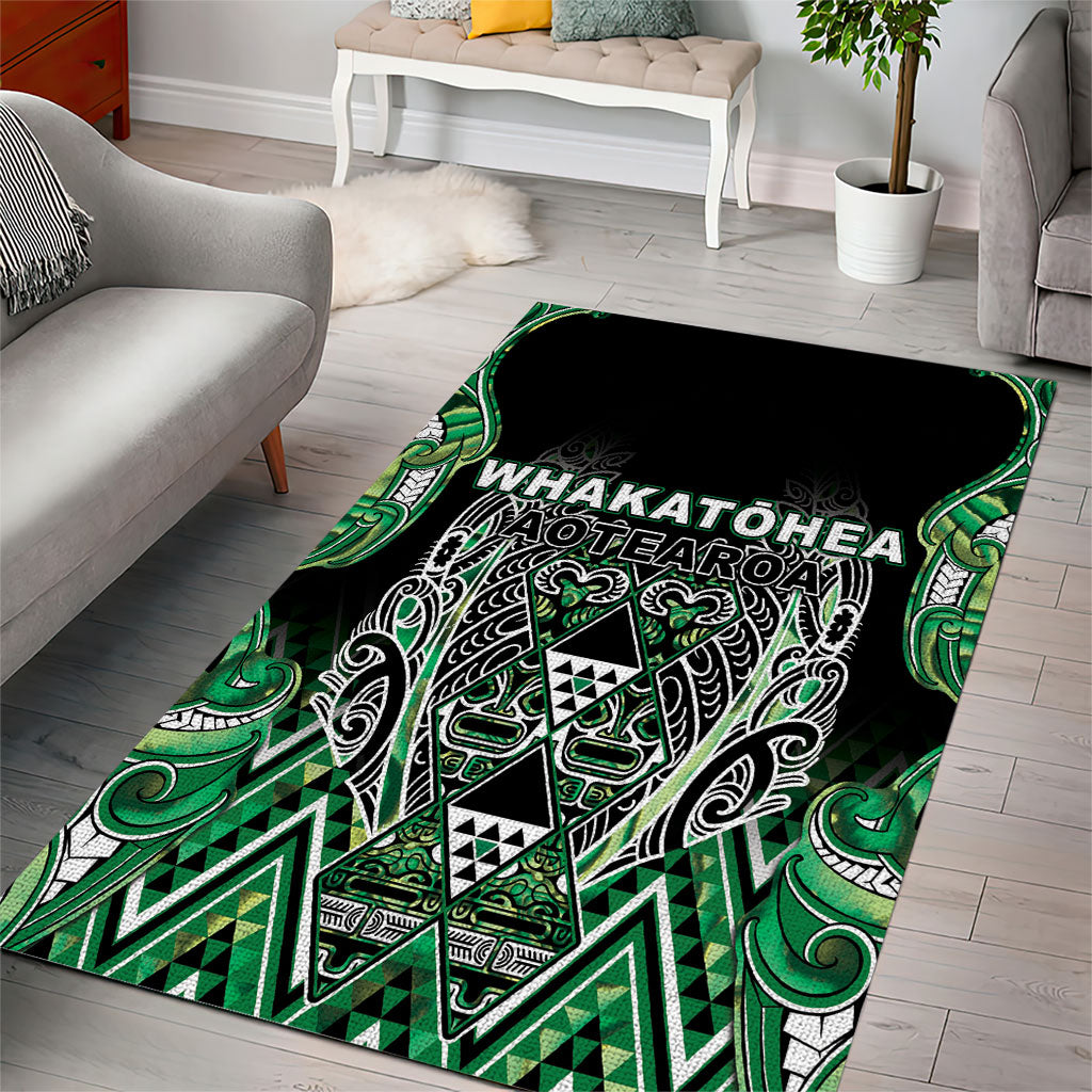 Aotearoa Whakatohea Area Rug Maori Tribal Green Abalone Paua Shell Pattern