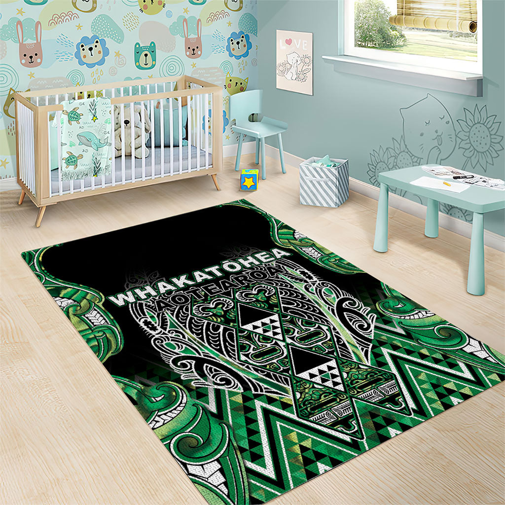 Aotearoa Whakatohea Area Rug Maori Tribal Green Abalone Paua Shell Pattern