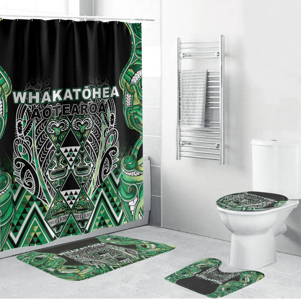 Aotearoa Whakatohea Bathroom Set Maori Tribal Green Abalone Paua Shell Pattern DT05 Bathroom Set (4 pcs) Green - Polynesian Pride