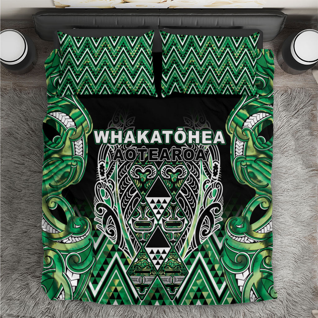 Aotearoa Whakatohea Bedding Set Maori Tribal Green Abalone Paua Shell Pattern DT05 Green - Polynesian Pride