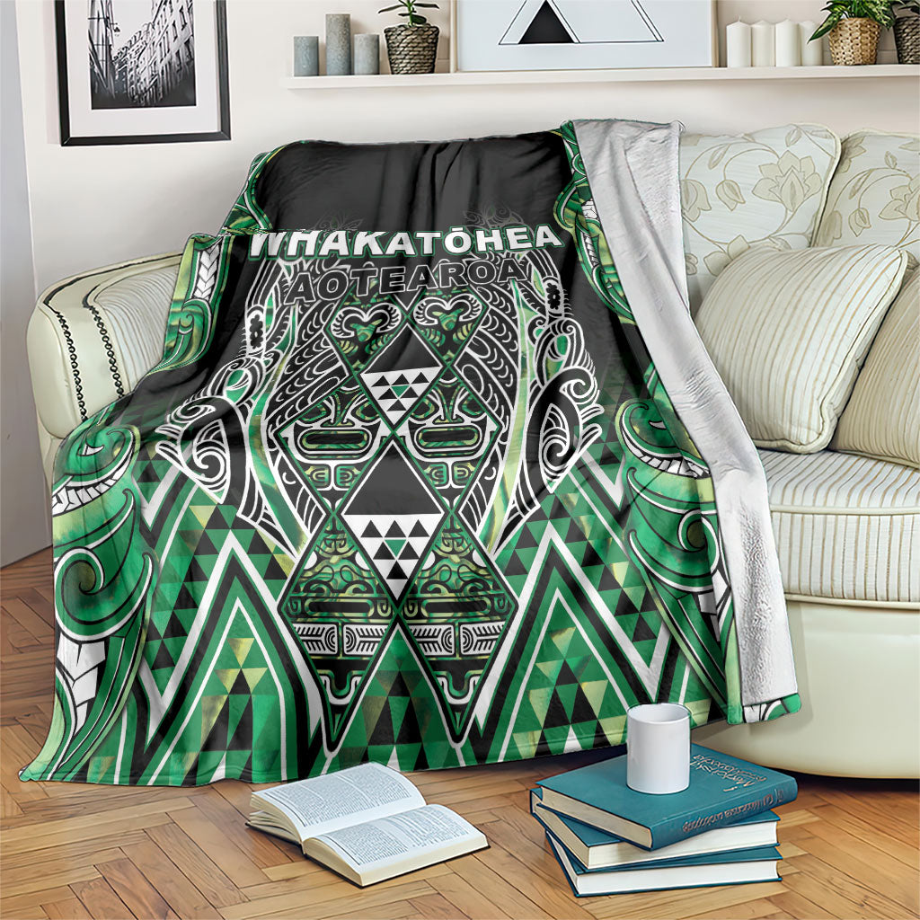 Aotearoa Whakatohea Blanket Maori Tribal Green Abalone Paua Shell Pattern DT05 Green - Polynesian Pride