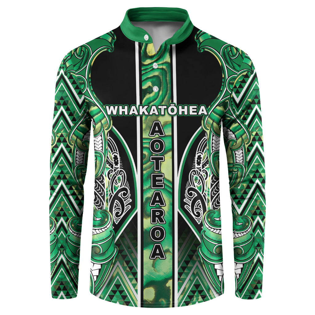 Aotearoa Whakatohea Button Sweatshirt Maori Tribal Green Abalone Paua Shell Pattern DT05 Green - Polynesian Pride