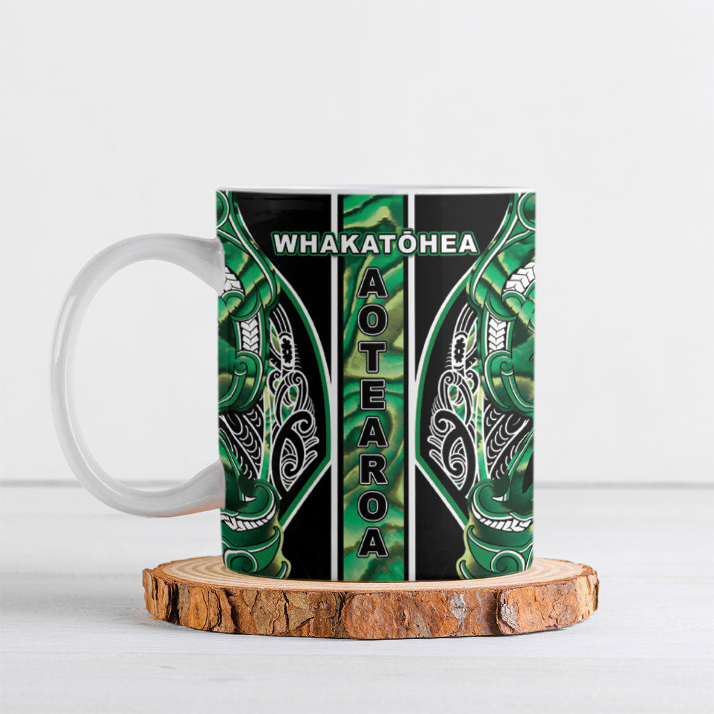 Aotearoa Whakatohea Ceramic Mug Maori Tribal Green Abalone Paua Shell Pattern DT05 Green - Polynesian Pride