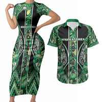 Aotearoa Whakatohea Couples Matching Short Sleeve Bodycon Dress and Hawaiian Shirt Maori Tribal Green Abalone Paua Shell Pattern DT05 Green - Polynesian Pride