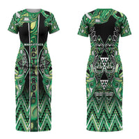 Aotearoa Whakatohea Couples Matching Short Sleeve Bodycon Dress and Hawaiian Shirt Maori Tribal Green Abalone Paua Shell Pattern DT05 - Polynesian Pride