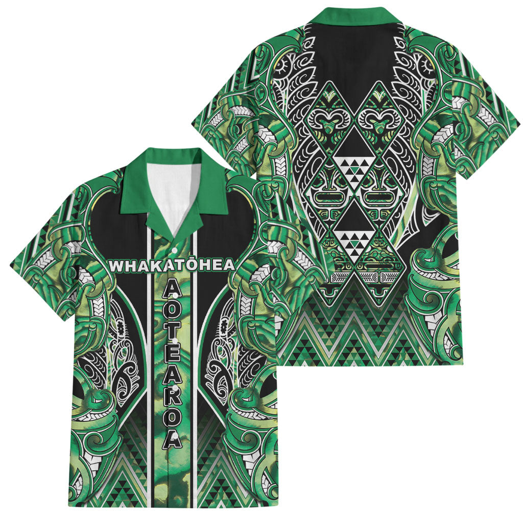 Aotearoa Whakatohea Family Matching Long Sleeve Bodycon Dress and Hawaiian Shirt Maori Tribal Green Abalone Paua Shell Pattern DT05 Dad's Shirt - Short Sleeve Green - Polynesian Pride