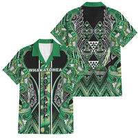 Aotearoa Whakatohea Family Matching Puletasi and Hawaiian Shirt Maori Tribal Green Abalone Paua Shell Pattern DT05 Dad's Shirt - Short Sleeve Green - Polynesian Pride
