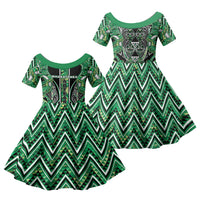 Aotearoa Whakatohea Family Matching Puletasi and Hawaiian Shirt Maori Tribal Green Abalone Paua Shell Pattern DT05 Daughter's Dress Green - Polynesian Pride