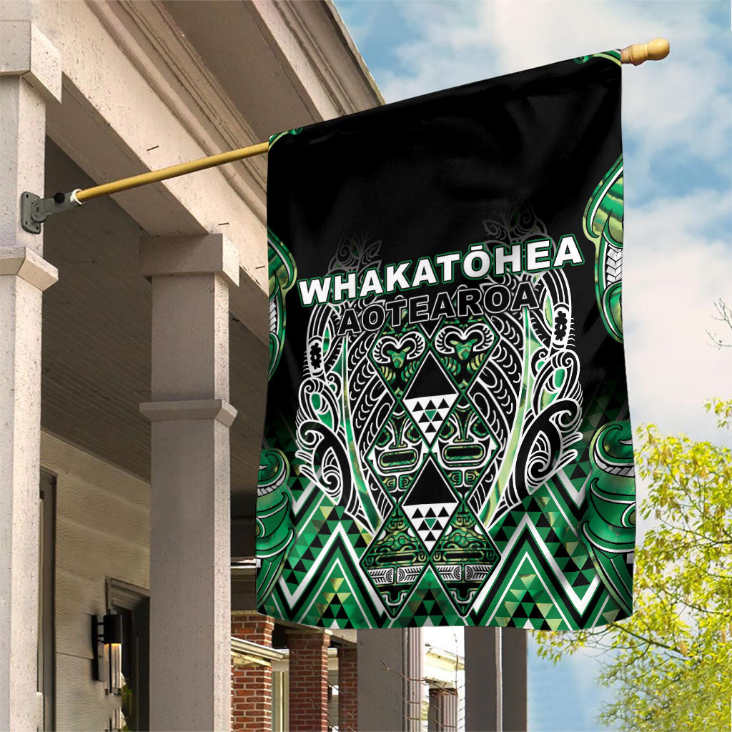 Aotearoa Whakatohea Garden Flag Maori Tribal Green Abalone Paua Shell Pattern DT05 House Flag Green - Polynesian Pride