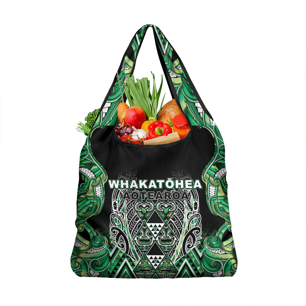 Aotearoa Whakatohea Grocery Bag Maori Tribal Green Abalone Paua Shell Pattern DT05 1-pack One Size Green - Polynesian Pride