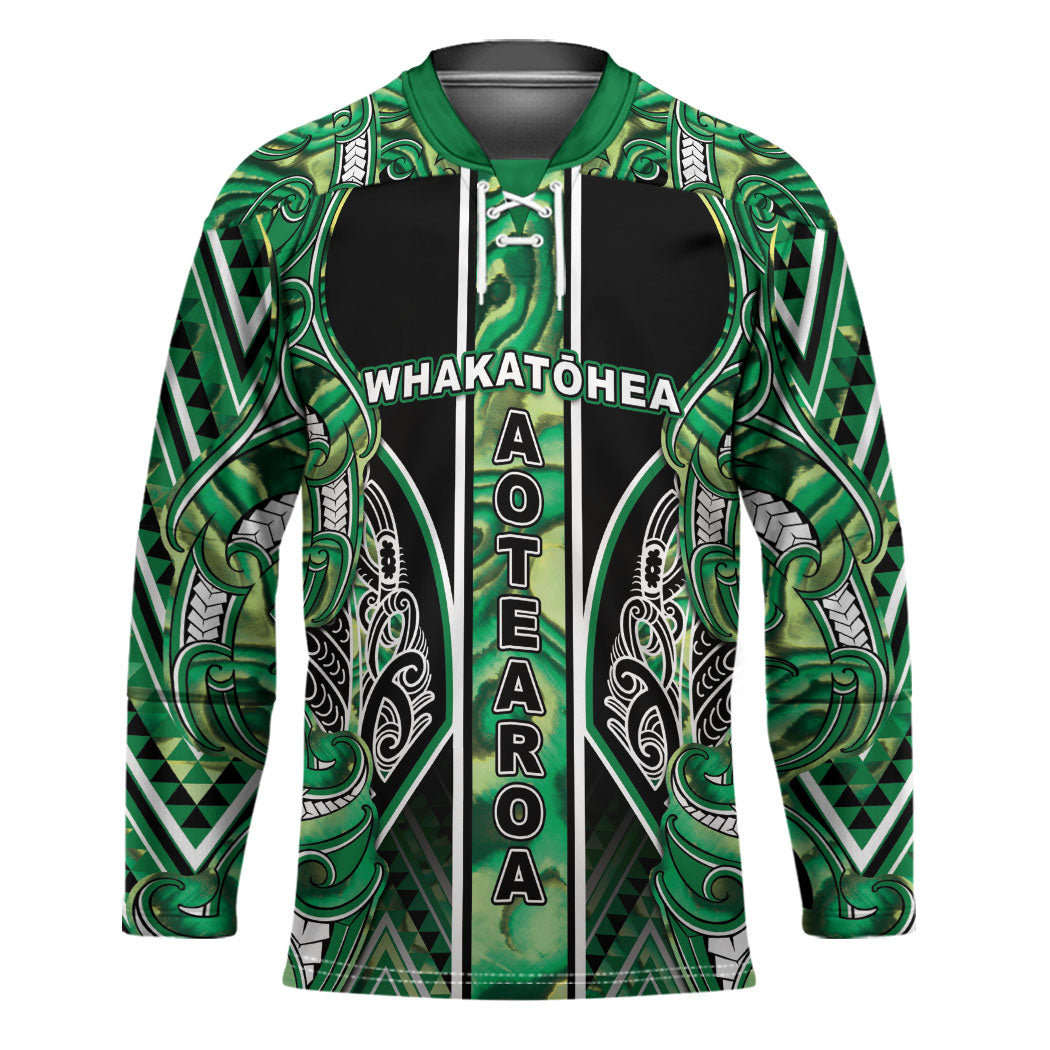 Aotearoa Whakatohea Hockey Jersey Maori Tribal Green Abalone Paua Shell Pattern DT05 Unisex Green - Polynesian Pride