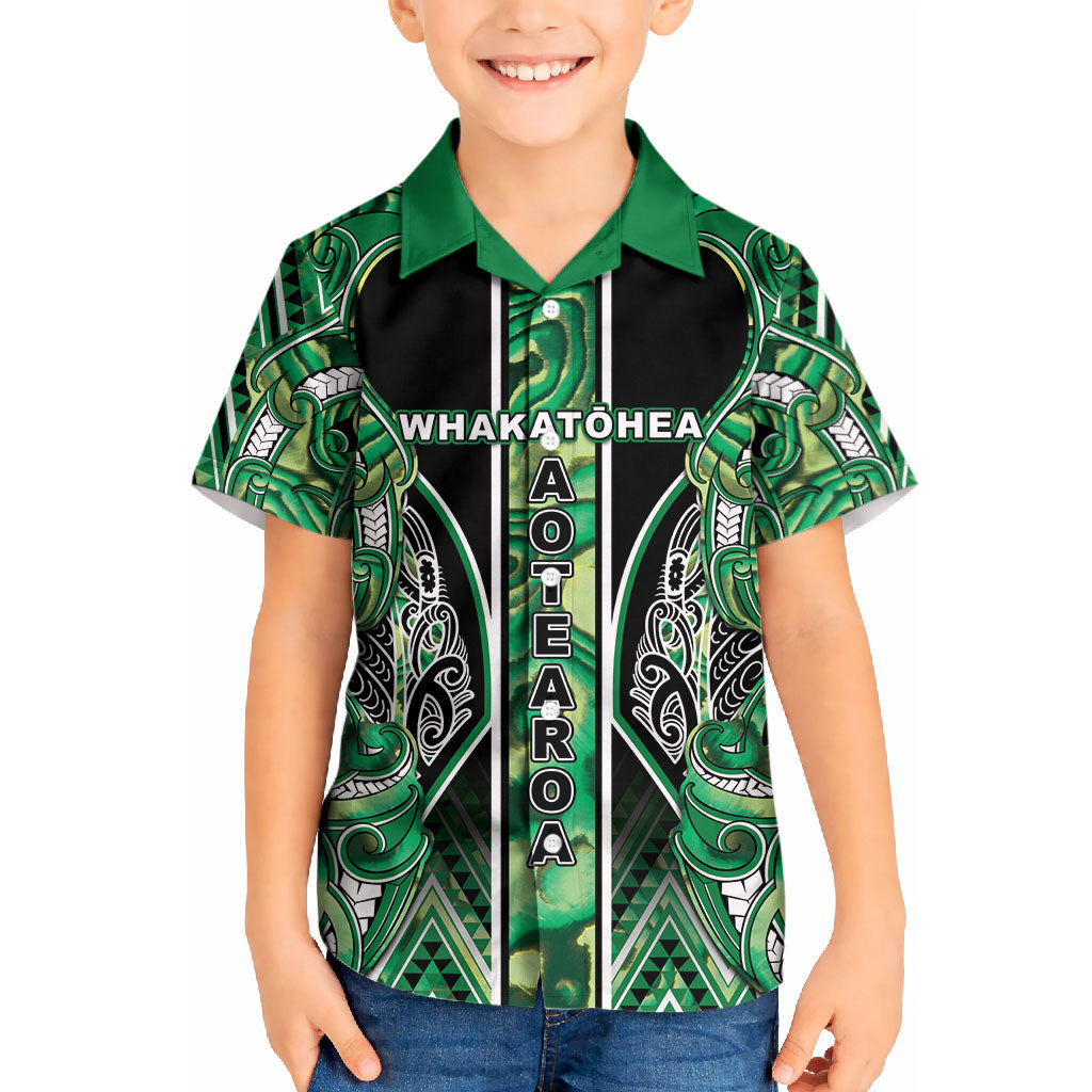 Aotearoa Whakatohea Kid Hawaiian Shirt Maori Tribal Green Abalone Paua Shell Pattern DT05 Kid Green - Polynesian Pride