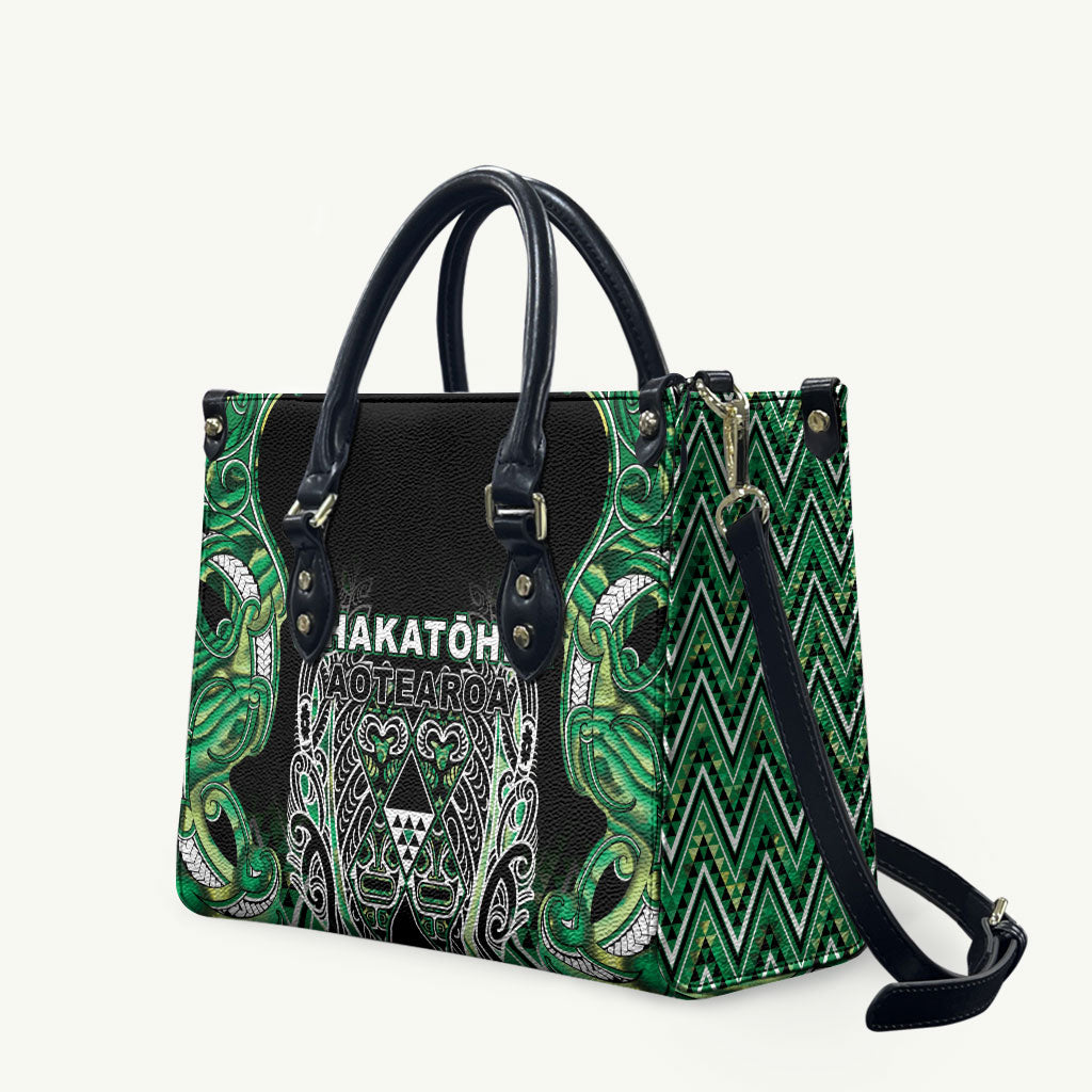 Aotearoa Whakatohea Leather Bag Maori Tribal Green Abalone Paua Shell Pattern DT05 Green - Polynesian Pride