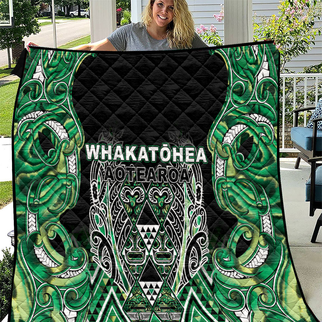 Aotearoa Whakatohea Quilt Maori Tribal Green Abalone Paua Shell Pattern DT05 Green - Polynesian Pride