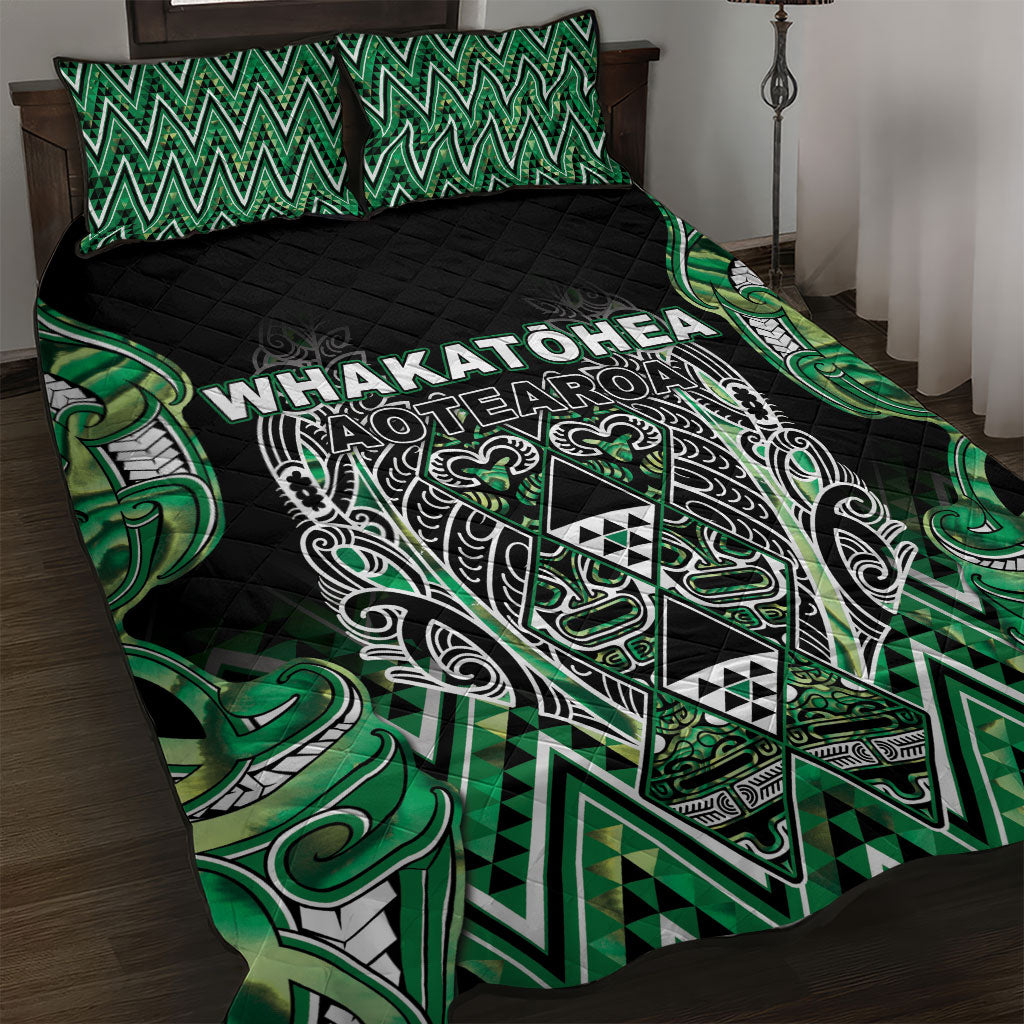 Aotearoa Whakatohea Quilt Bed Set Maori Tribal Green Abalone Paua Shell Pattern DT05 Green - Polynesian Pride