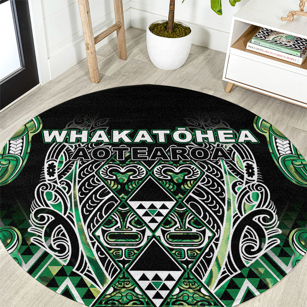 Aotearoa Whakatohea Round Carpet Maori Tribal Green Abalone Paua Shell Pattern DT05 Green - Polynesian Pride