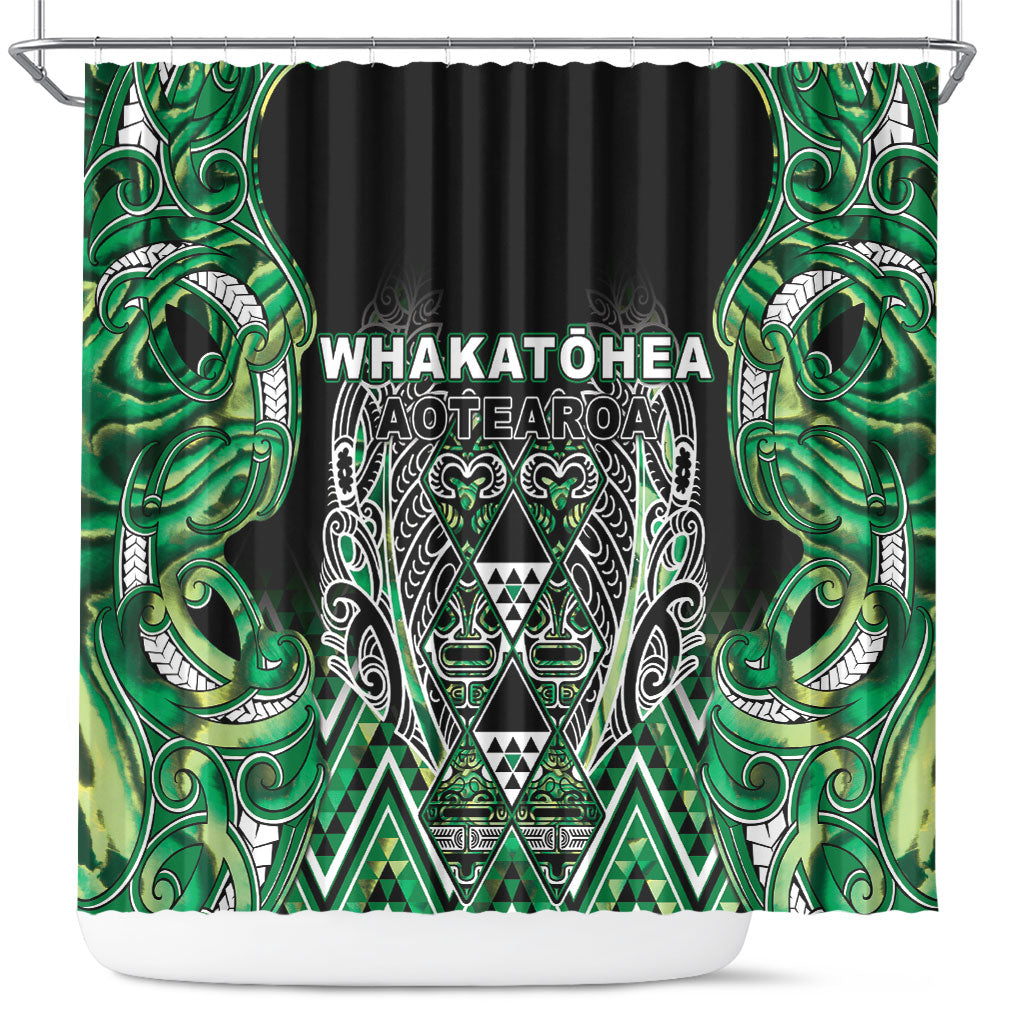 Aotearoa Whakatohea Shower Curtain Maori Tribal Green Abalone Paua Shell Pattern DT05 Green - Polynesian Pride