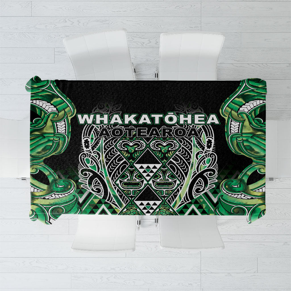 Aotearoa Whakatohea Tablecloth Maori Tribal Green Abalone Paua Shell Pattern DT05 Green - Polynesian Pride