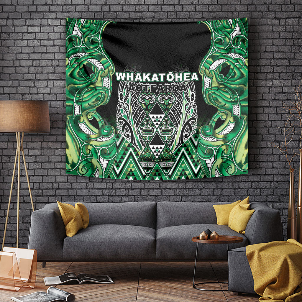 Aotearoa Whakatohea Tapestry Maori Tribal Green Abalone Paua Shell Pattern DT05 Green - Polynesian Pride