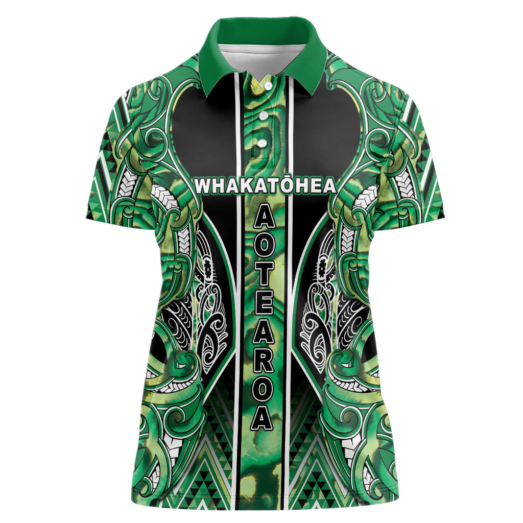 Aotearoa Whakatohea Women Polo Shirt Maori Tribal Green Abalone Paua Shell Pattern DT05 Female Green - Polynesian Pride