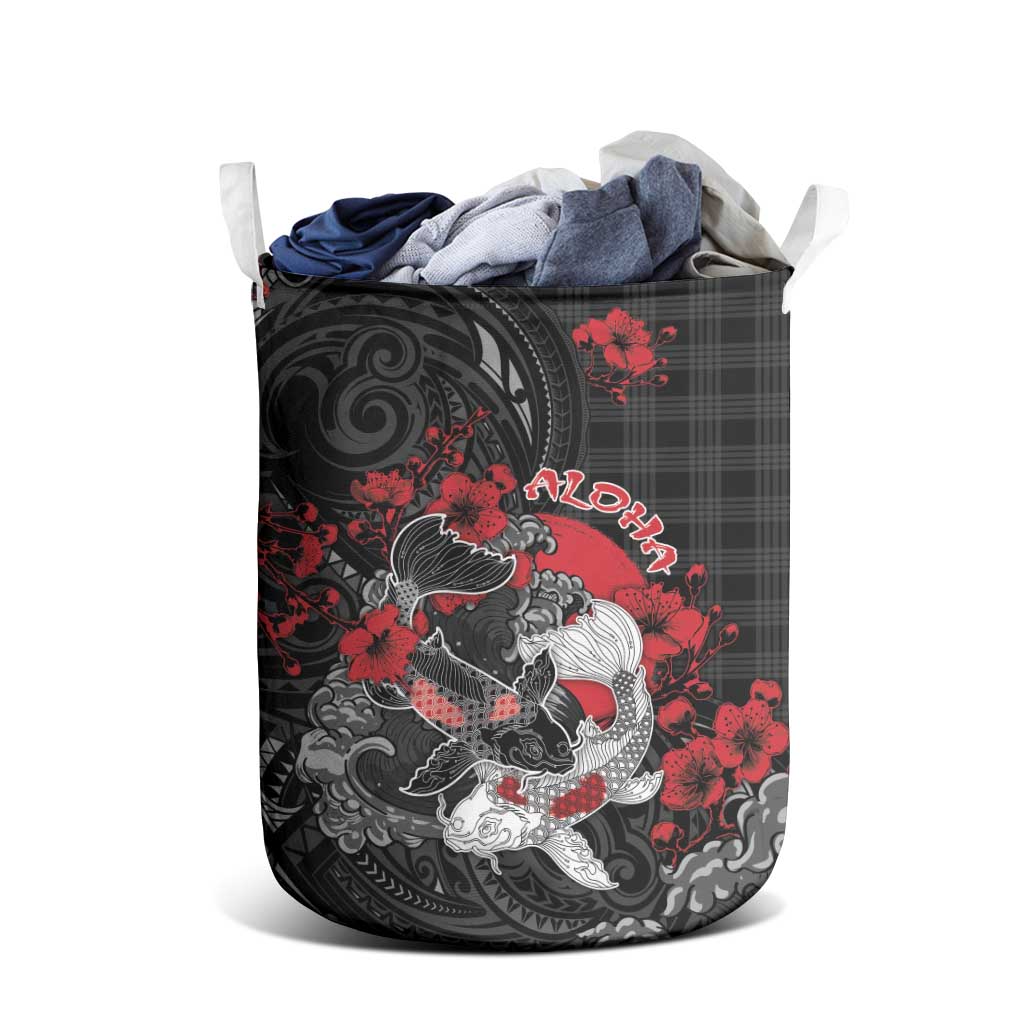 Hawaiian And Japanese Laundry Basket Aloha Koi Fish Palaka Patterns - Polynesian Pride