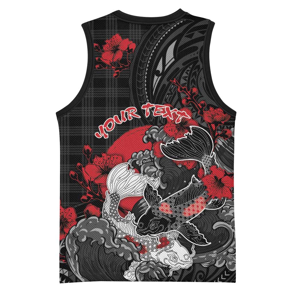 Personalised Hawaiian And Japanese Basketball Jersey Aloha Koi Fish Palaka Patterns - Polynesian Pride