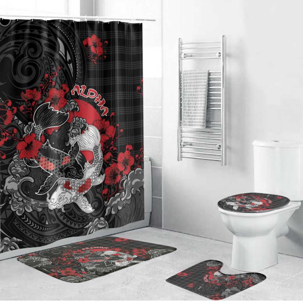 Hawaiian And Japanese Bathroom Set Aloha Koi Fish Palaka Patterns - Polynesian Pride