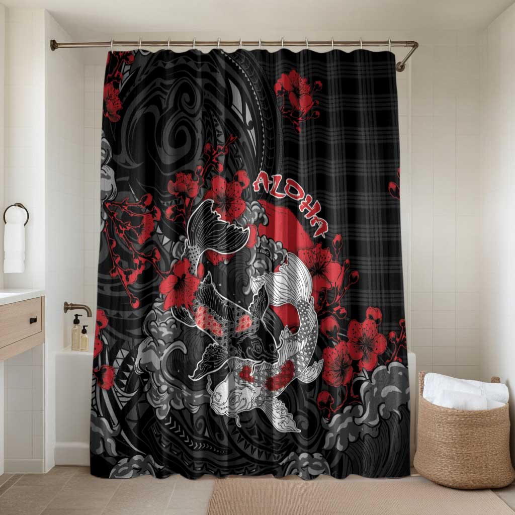 Hawaiian And Japanese Bathroom Set Aloha Koi Fish Palaka Patterns - Polynesian Pride