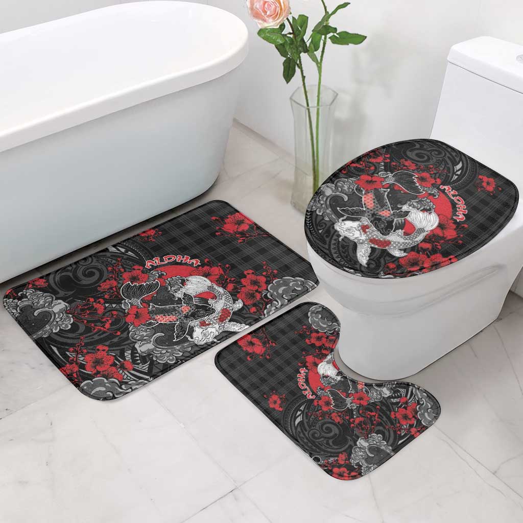 Hawaiian And Japanese Bathroom Set Aloha Koi Fish Palaka Patterns - Polynesian Pride