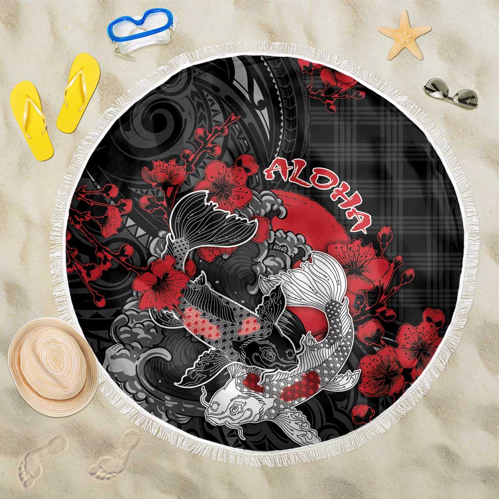 Hawaiian And Japanese Beach Blanket Aloha Koi Fish Palaka Patterns - Polynesian Pride