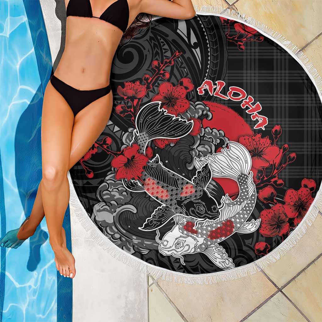 Hawaiian And Japanese Beach Blanket Aloha Koi Fish Palaka Patterns - Polynesian Pride