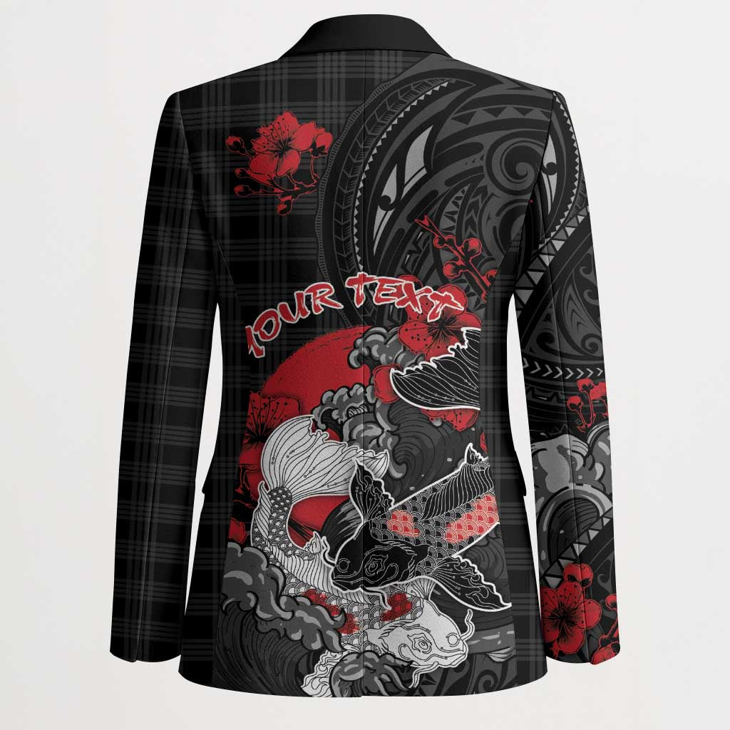 Personalised Hawaiian And Japanese Blazer Aloha Koi Fish Palaka Patterns - Polynesian Pride