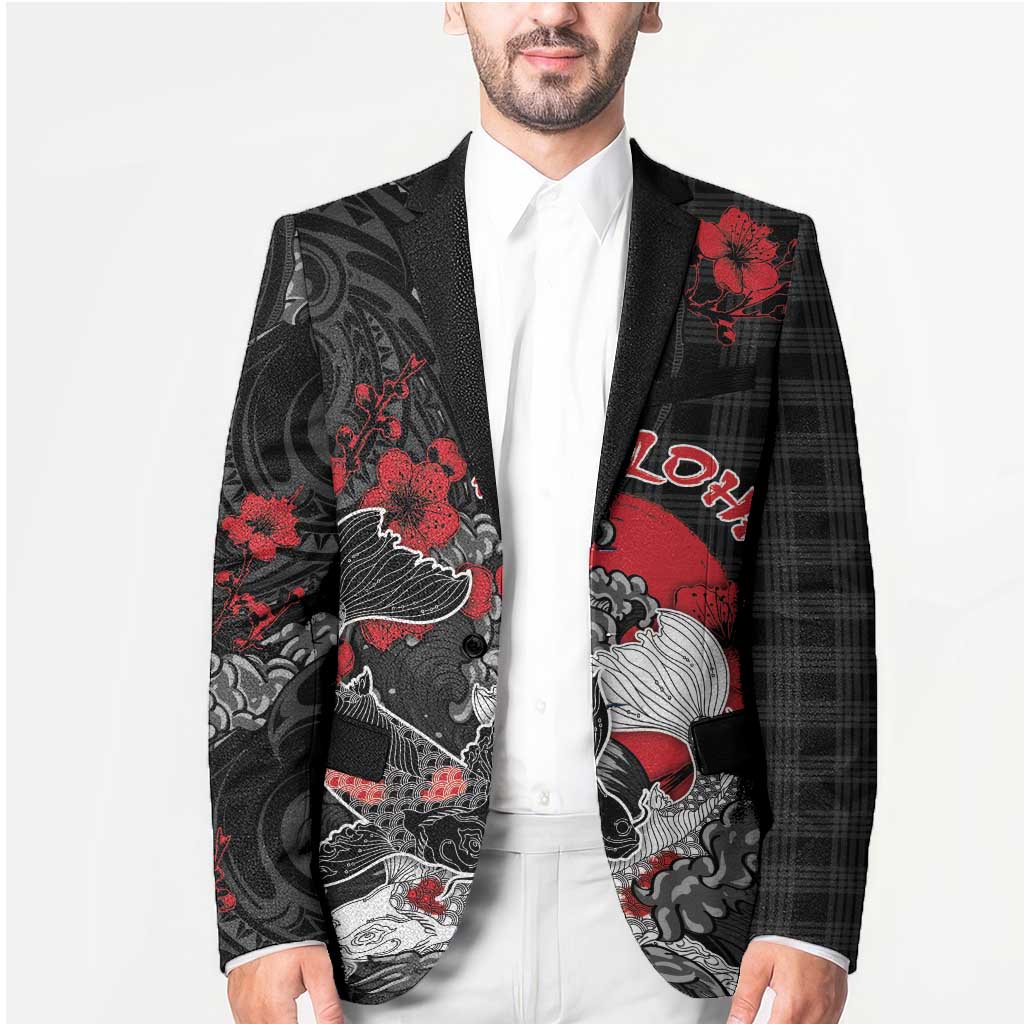 Personalised Hawaiian And Japanese Blazer Aloha Koi Fish Palaka Patterns - Polynesian Pride