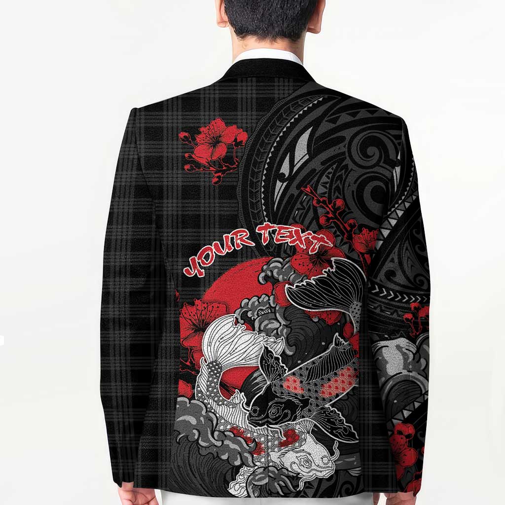 Personalised Hawaiian And Japanese Blazer Aloha Koi Fish Palaka Patterns - Polynesian Pride