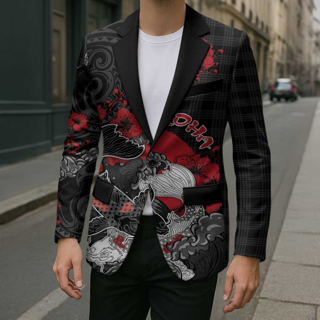 Personalised Hawaiian And Japanese Blazer Aloha Koi Fish Palaka Patterns - Polynesian Pride