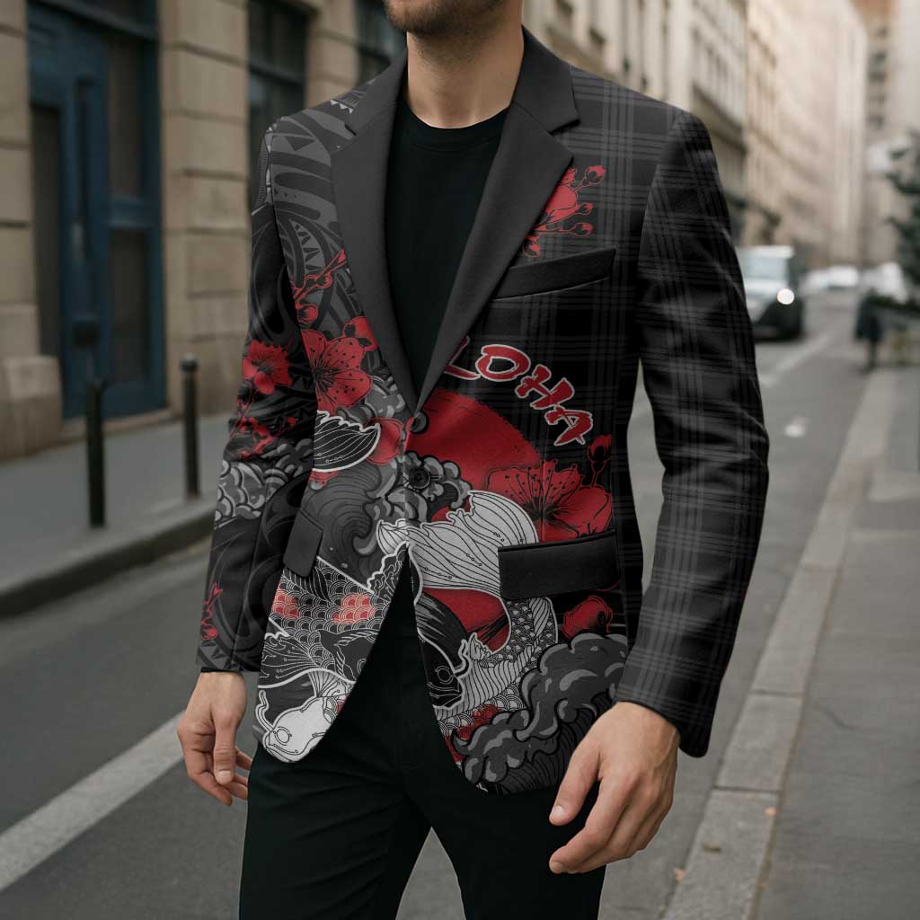 Personalised Hawaiian And Japanese Blazer Aloha Koi Fish Palaka Patterns - Polynesian Pride