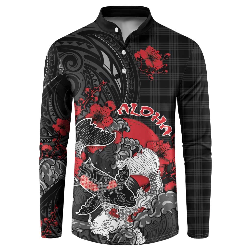 Personalised Hawaiian And Japanese Button Sweatshirt Aloha Koi Fish Palaka Patterns - Polynesian Pride