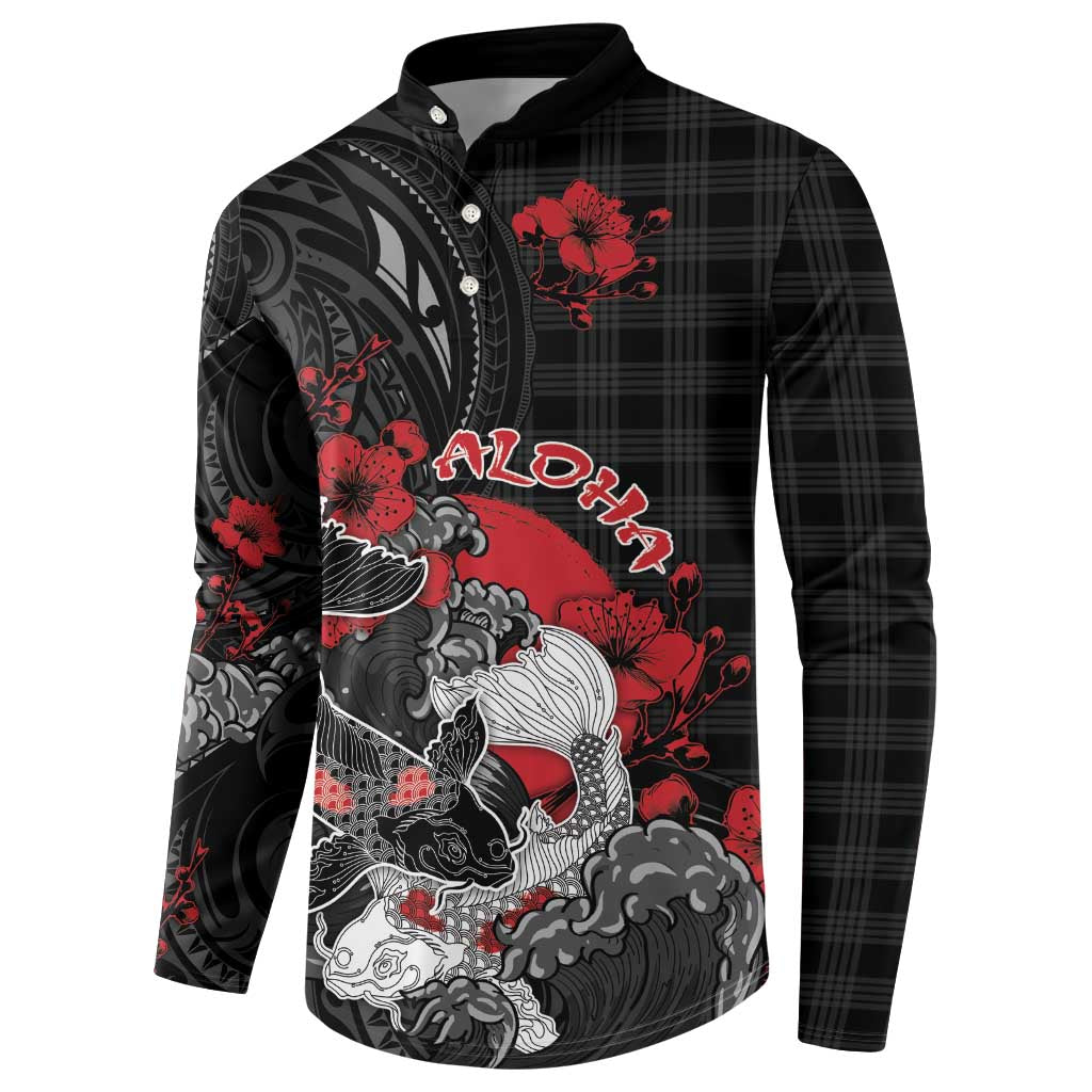 Personalised Hawaiian And Japanese Button Sweatshirt Aloha Koi Fish Palaka Patterns - Polynesian Pride