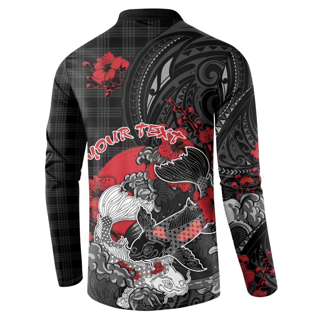 Personalised Hawaiian And Japanese Button Sweatshirt Aloha Koi Fish Palaka Patterns - Polynesian Pride