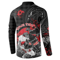 Personalised Hawaiian And Japanese Button Sweatshirt Aloha Koi Fish Palaka Patterns - Polynesian Pride