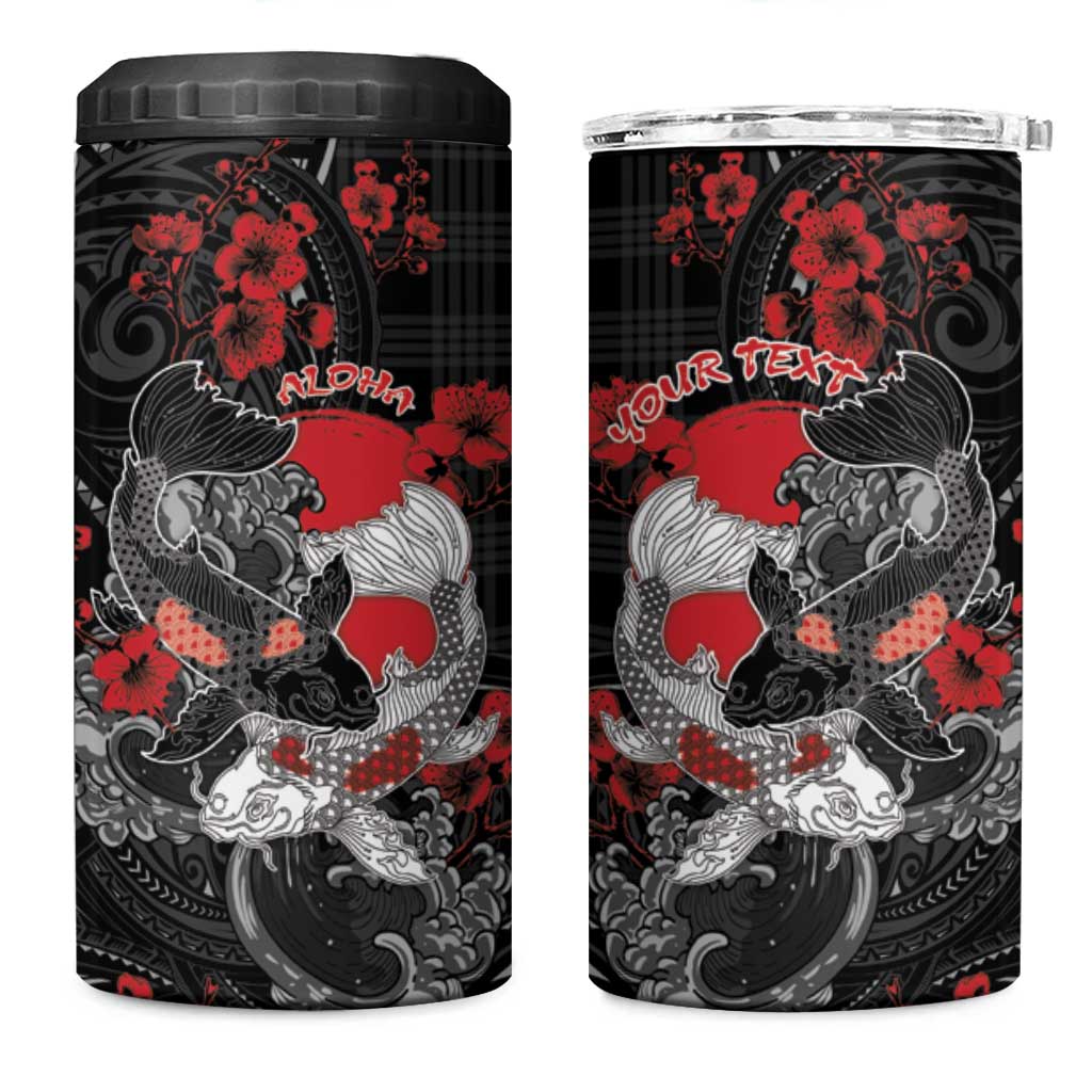 Personalised Hawaiian And Japanese 4 in 1 Can Cooler Tumbler Aloha Koi Fish Palaka Patterns - Polynesian Pride