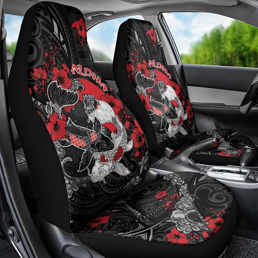 Hawaiian And Japanese Car Seat Cover Aloha Koi Fish Palaka Patterns - Polynesian Pride
