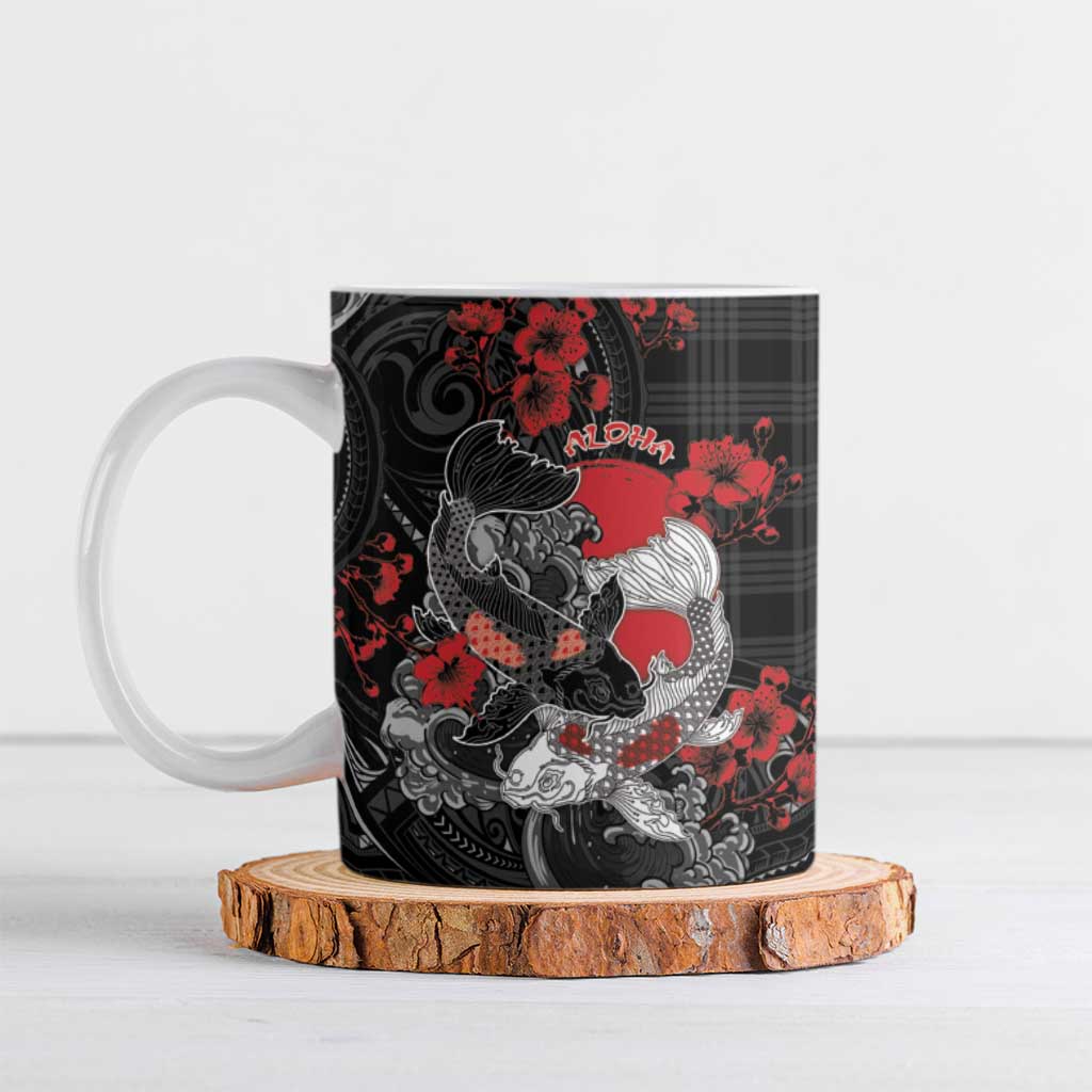 Personalised Hawaiian And Japanese Ceramic Mug Aloha Koi Fish Palaka Patterns - Polynesian Pride