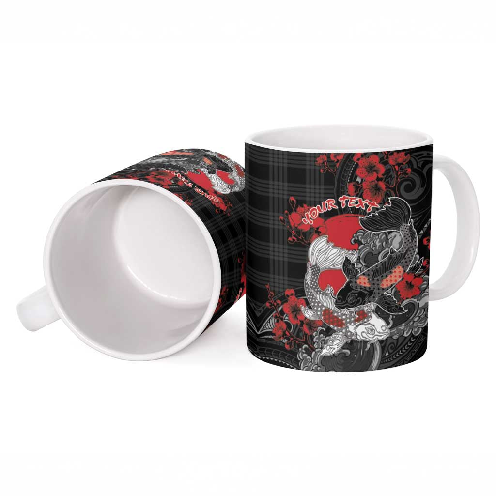 Personalised Hawaiian And Japanese Ceramic Mug Aloha Koi Fish Palaka Patterns - Polynesian Pride