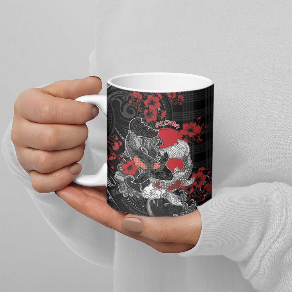 Personalised Hawaiian And Japanese Ceramic Mug Aloha Koi Fish Palaka Patterns - Polynesian Pride