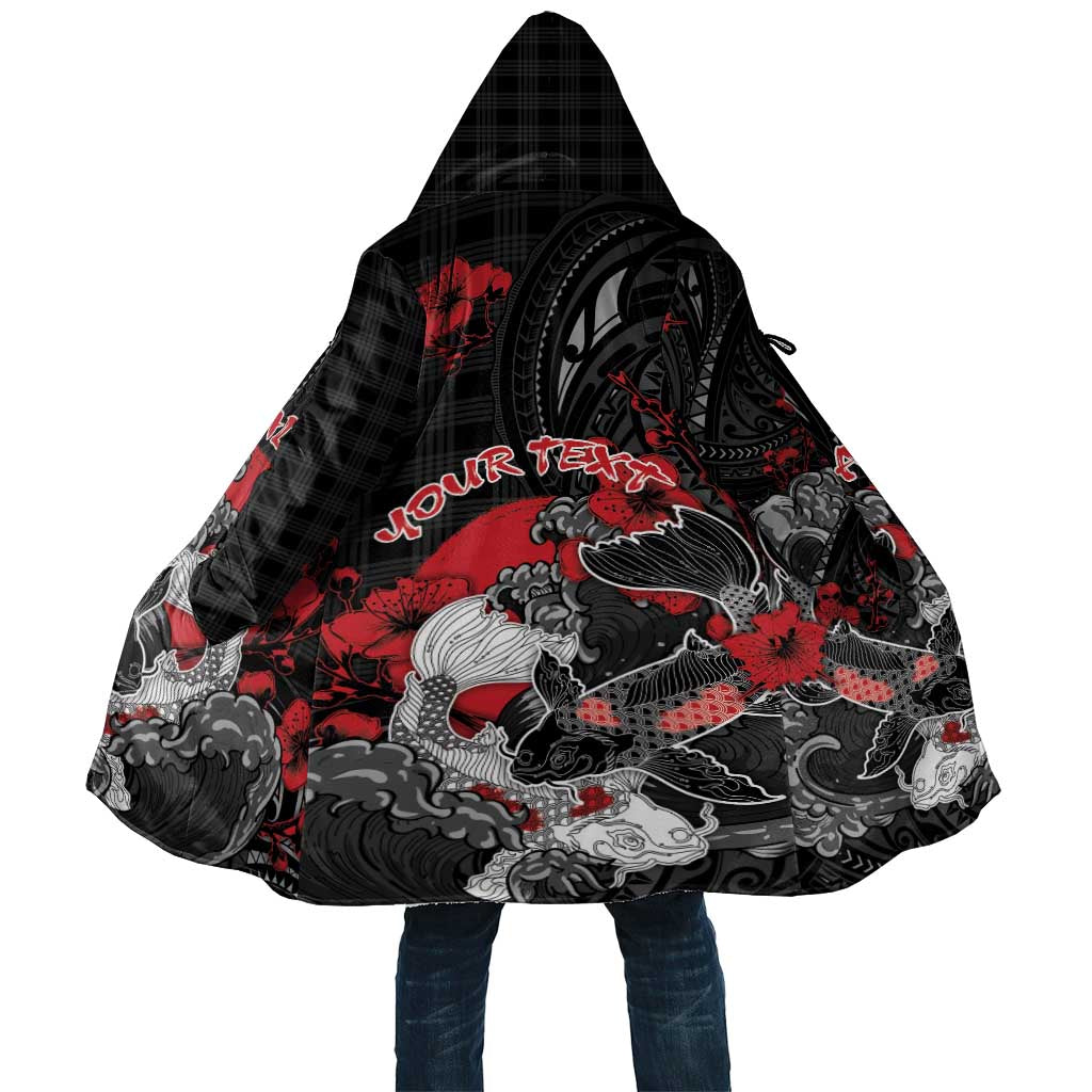 Personalised Hawaiian And Japanese Cloak Aloha Koi Fish Palaka Patterns DT05 Unisex Black - Polynesian Pride