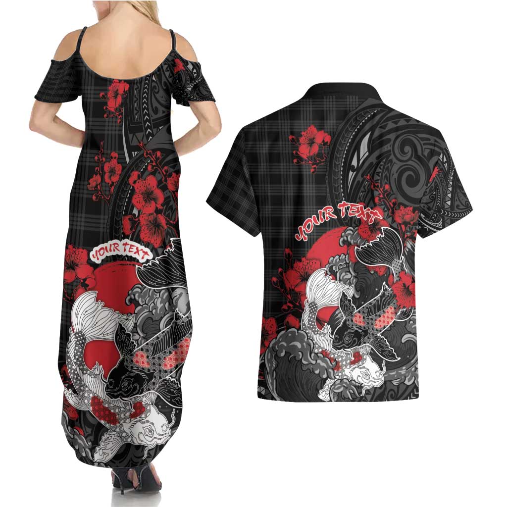 Personalised Hawaiian And Japanese Couples Matching Summer Maxi Dress and Hawaiian Shirt Aloha Koi Fish Palaka Patterns - Polynesian Pride